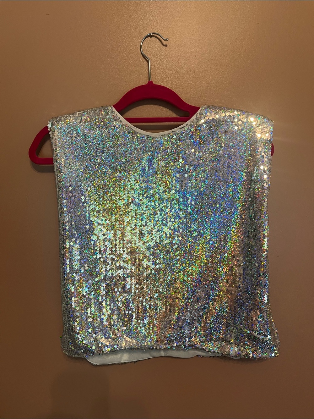 Women's Iridescent Sequin Tank Top - Silver Shine